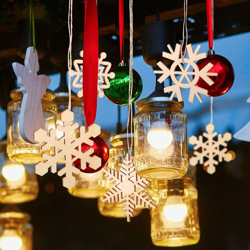 Blulu 50 Pieces Christmas Unfinished Wooden Snowflake Ornaments 3.1 Inch Snowflake Hanging Cutouts Blank Wood Slices with Twine Rope Embellishments for Craft Tree Decorations Winter Party Supplies - Image 5